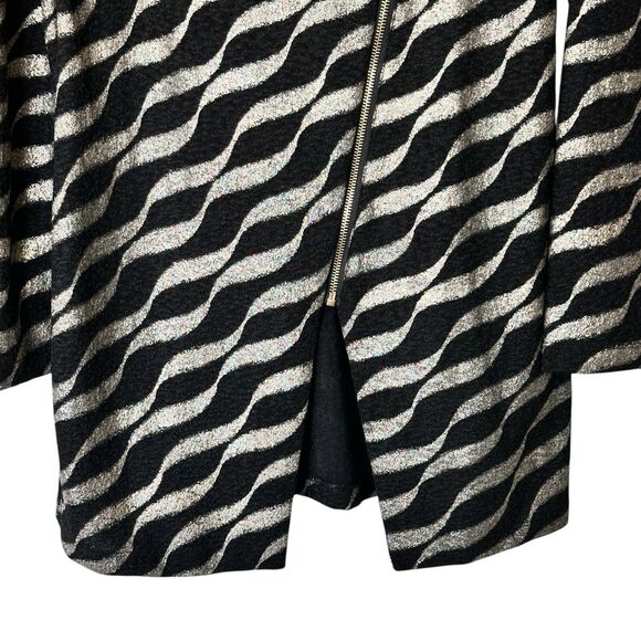 CHICO'S Travelers S Black  Metallic Wavy Striped Asymmetrical Zip-Up Jacket - Picture 8 of 14